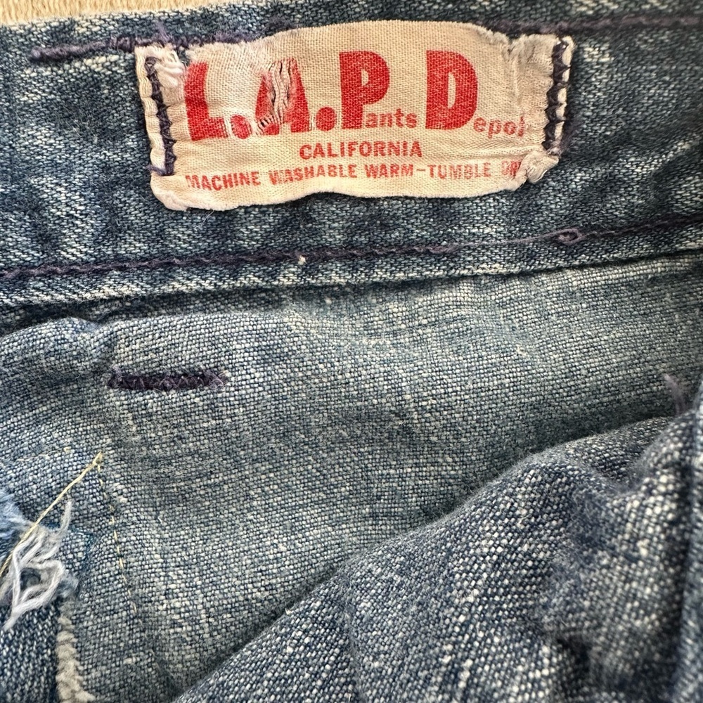 Vintage L.A.P.D. California Denim Skirt | Patchwork Chevron | Upcycled Boho Midi - Picture 3 of 10